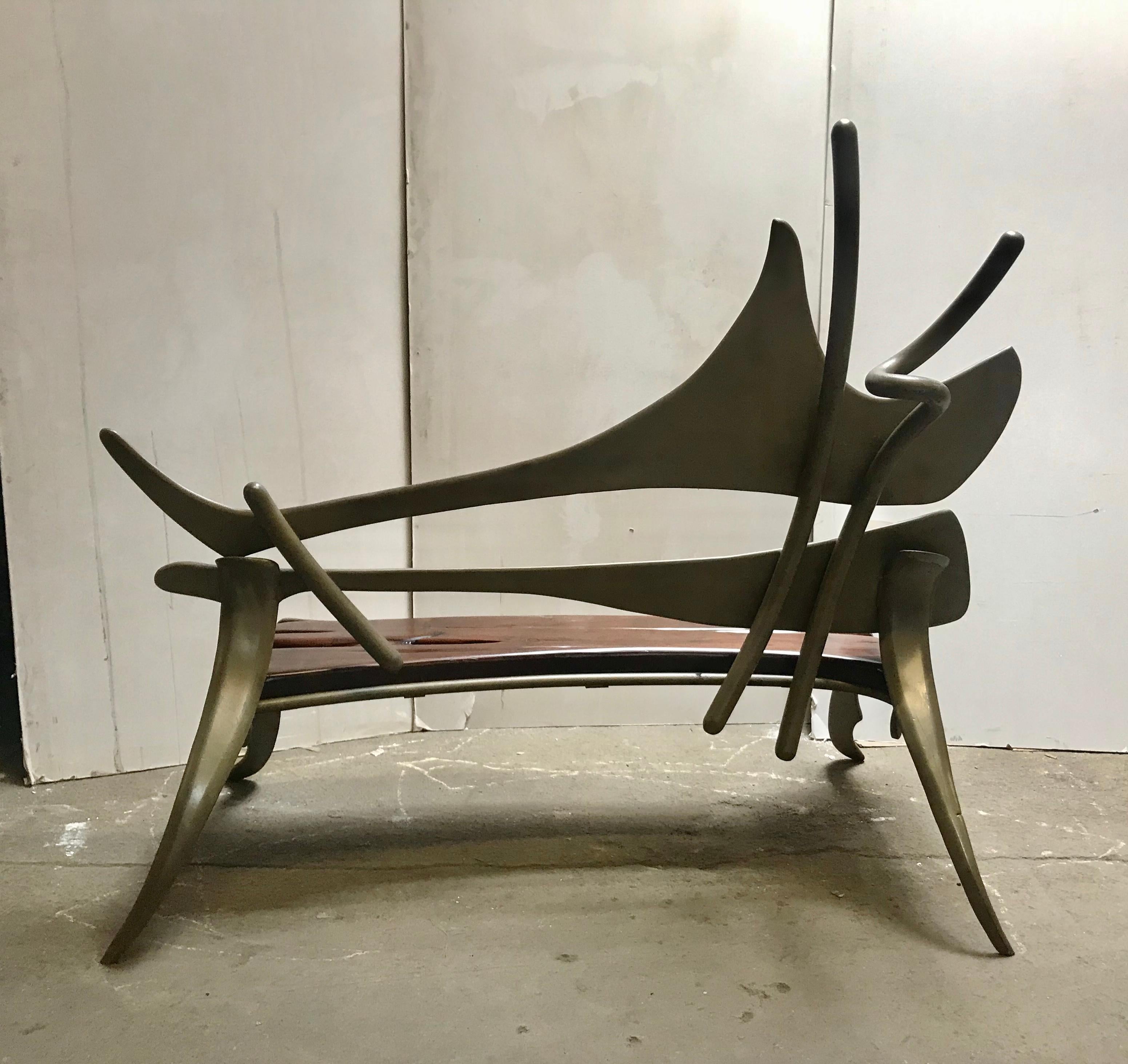 Welded Steel and Black Walnut  Bench , Sculpture After Albert Paley In Good Condition In Buffalo, NY