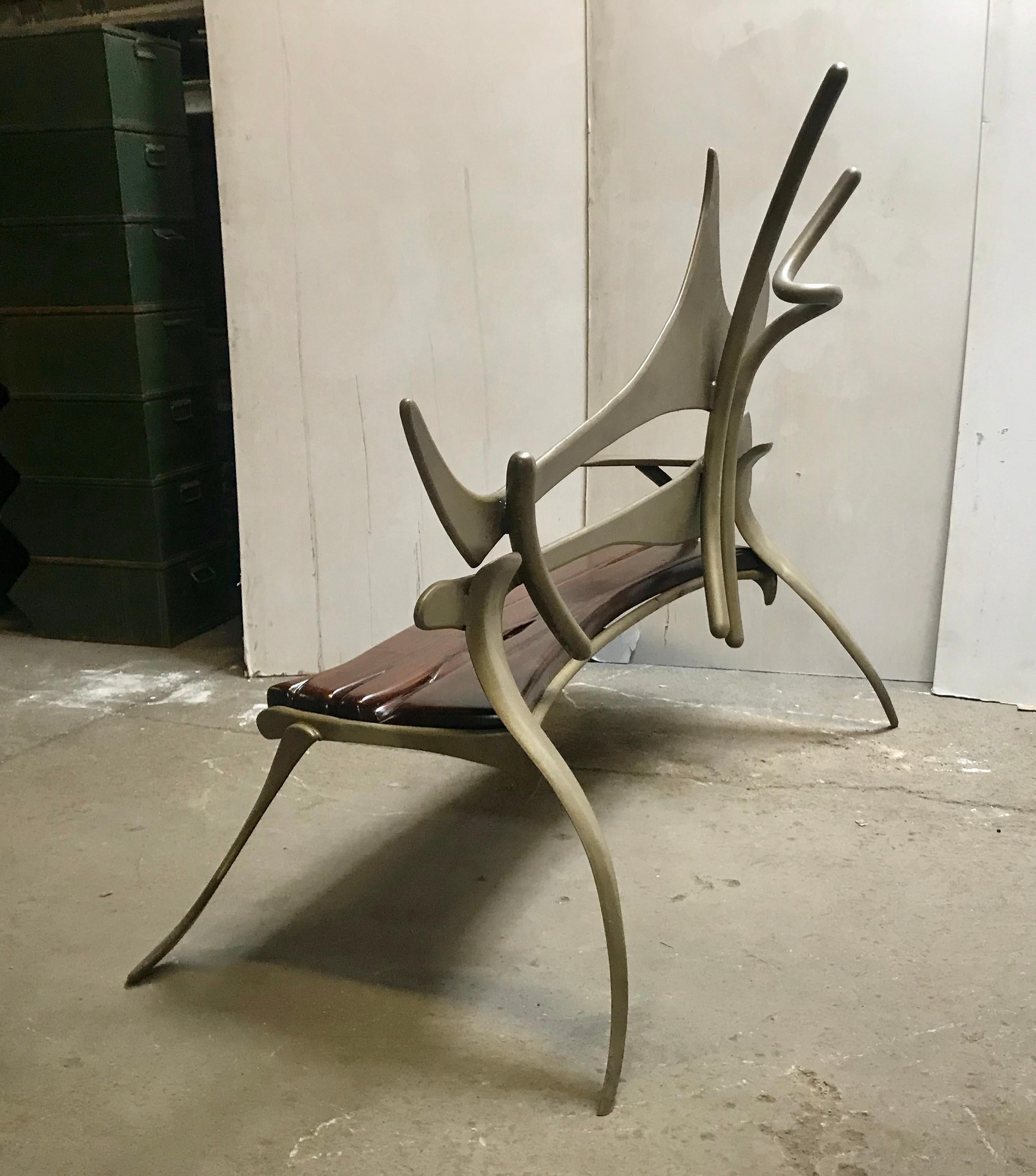 Late 20th Century Welded Steel and Black Walnut  Bench , Sculpture After Albert Paley