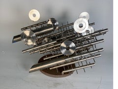 Welded Steel Table Sculpture "Transcending Time and Space" by D. Phillips