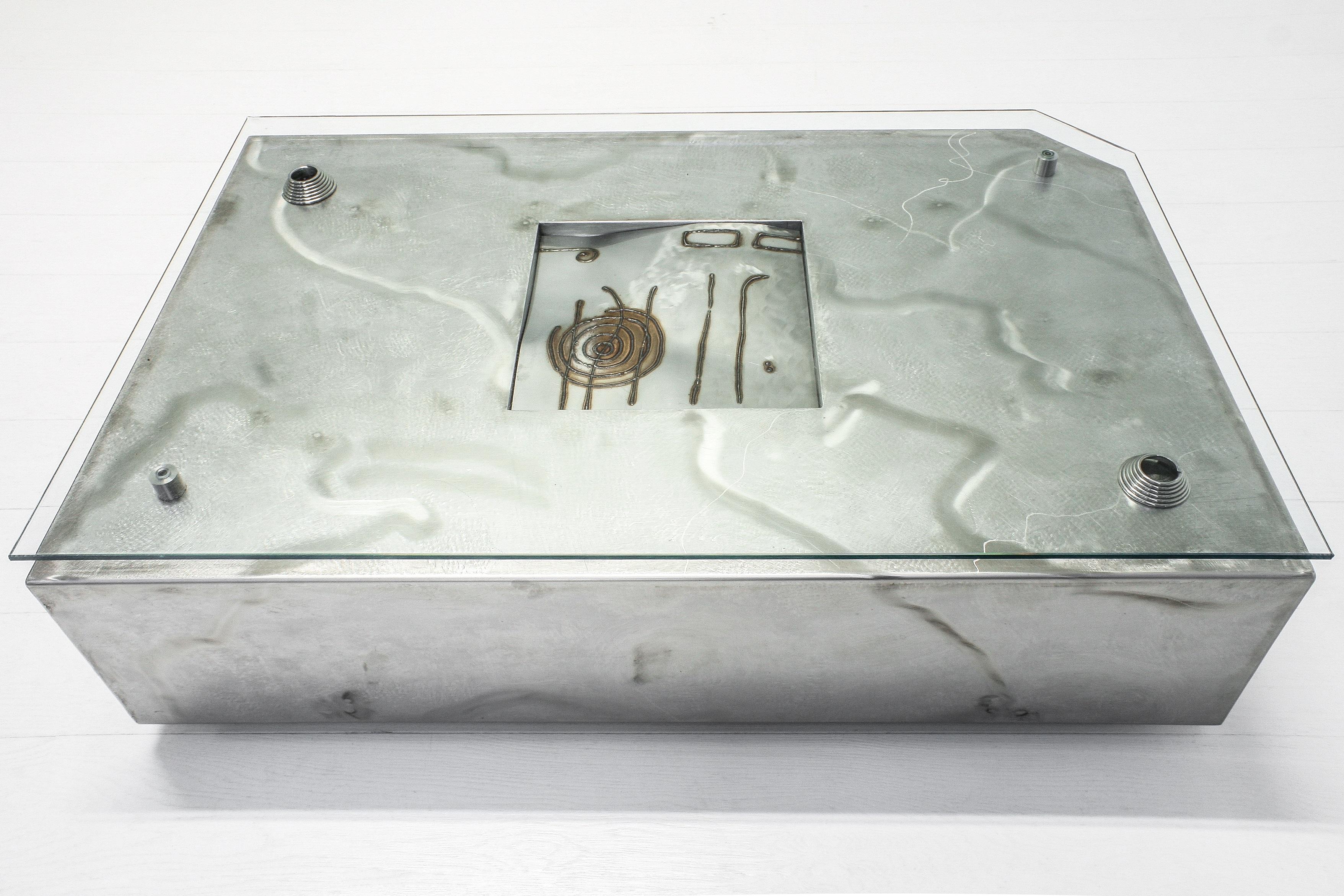 Welding Art Couchtisch aus Edelstahl und Glas im Zustand „Gut“ im Angebot in Izegem, VWV