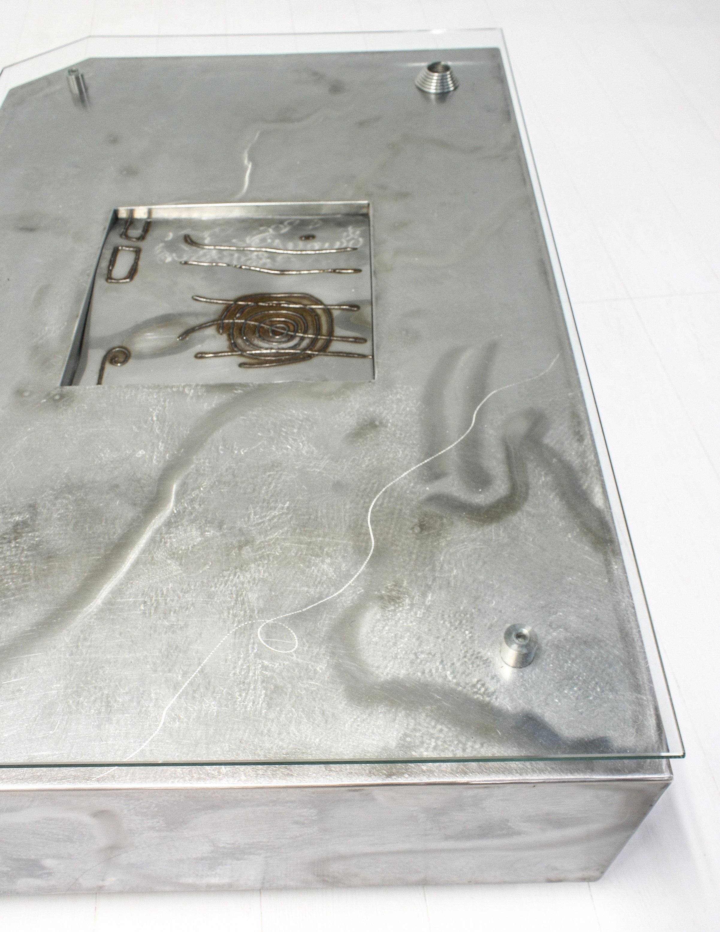 Welding Art Coffee Table in Stainless Steel and Glass For Sale 3