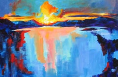 Sunset Over Paris Landing, Abstract Painting