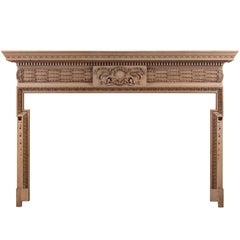 Well Carved English Pine Fireplace with Barrel Frieze & Oak Leaves