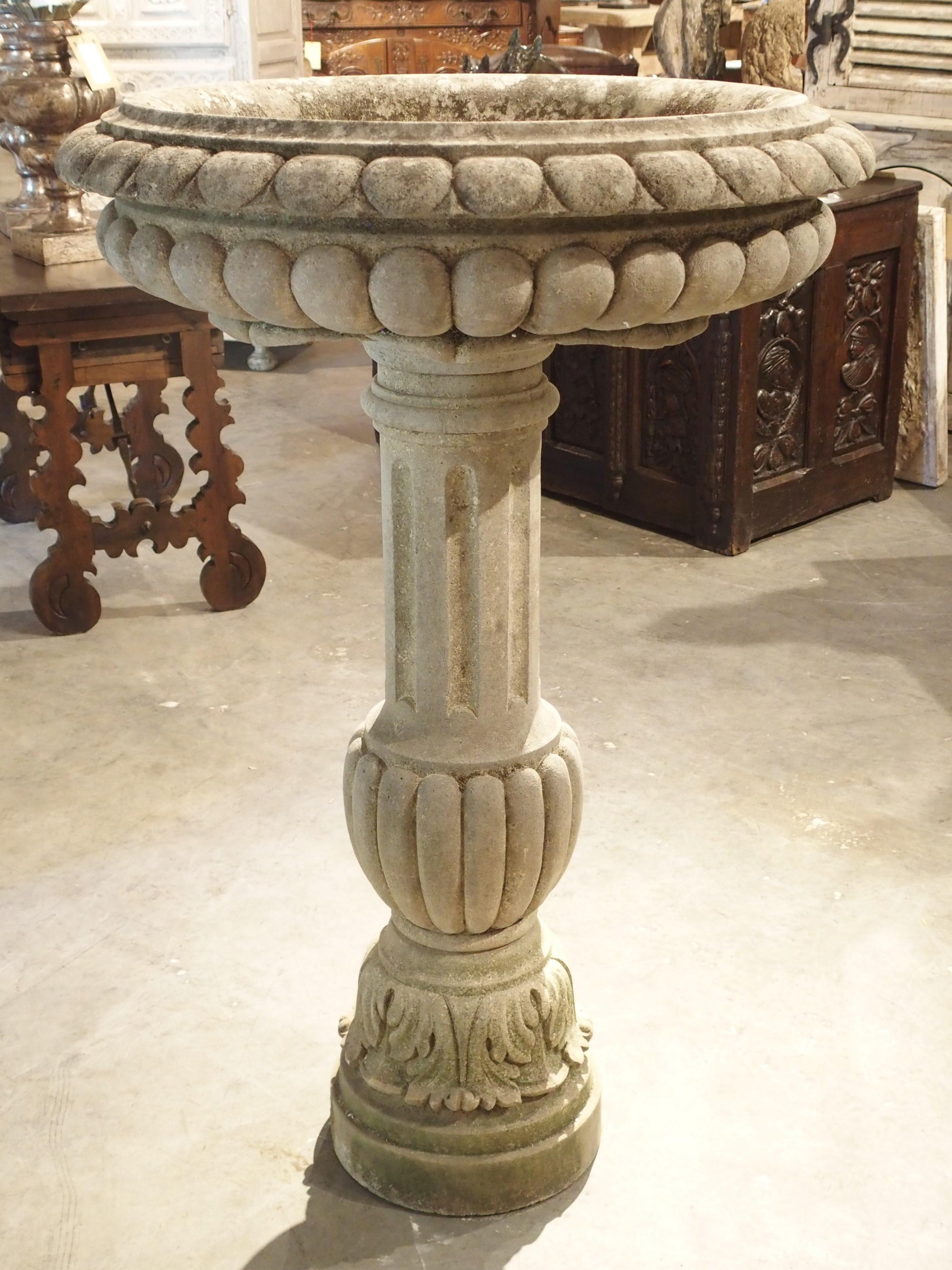 Well Carved Italian Limestone Planter or Fountain Element, H-45 Inches For Sale 10