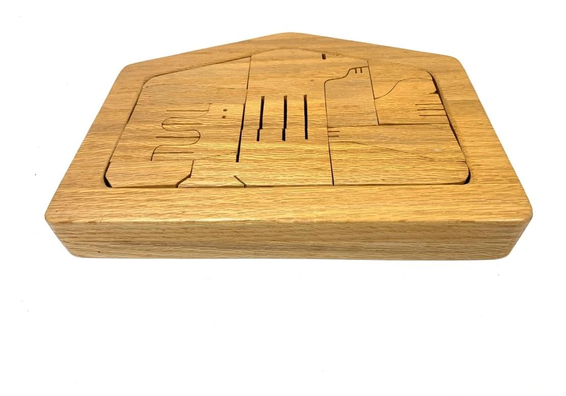 Mid-Century Modern Well Crafted Oak Table Puzzle For Sale