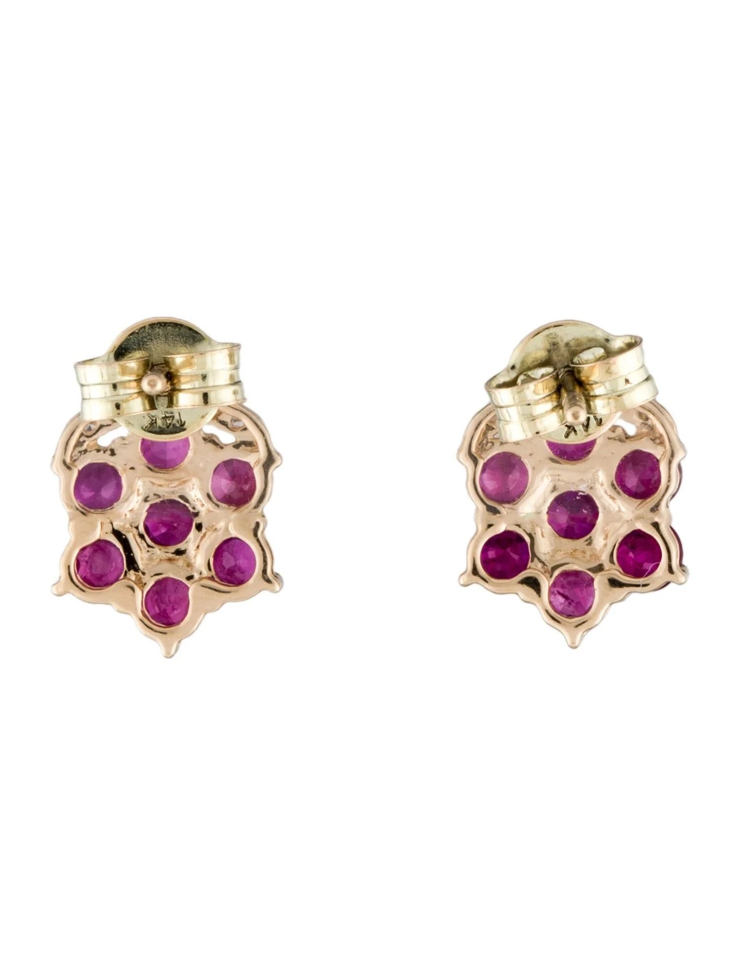 Artist  Well-Executed 14K Yellow Gold Ruby and Diamond Earrings For Sale