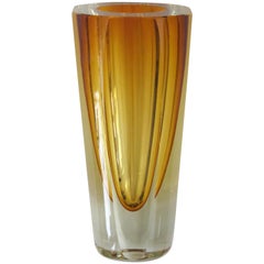 Well-Executed Faceted Sommerso Hand Blown Glass Vase, Made by Mandruzzato
