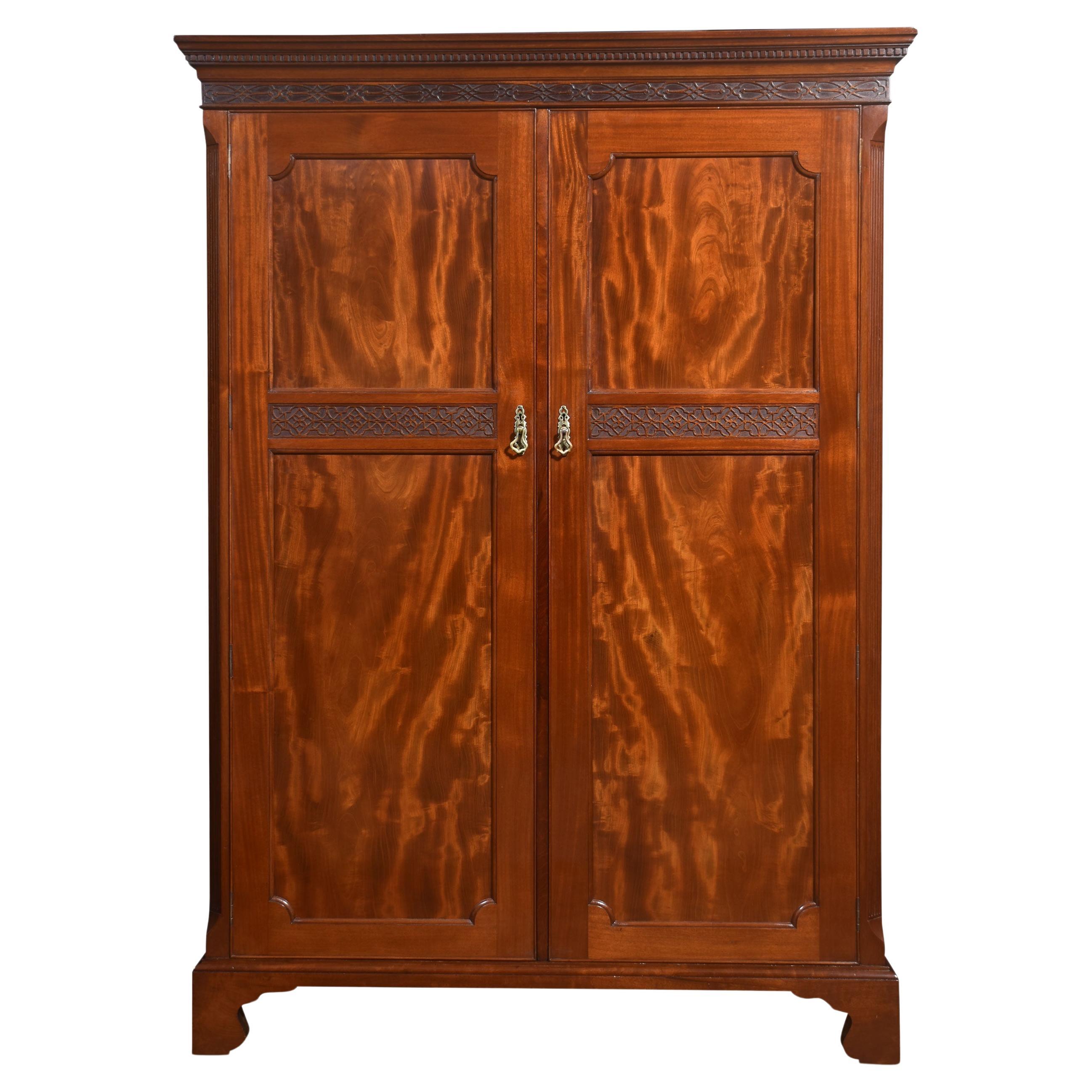 Well figured mahogany two door wardrobe For Sale