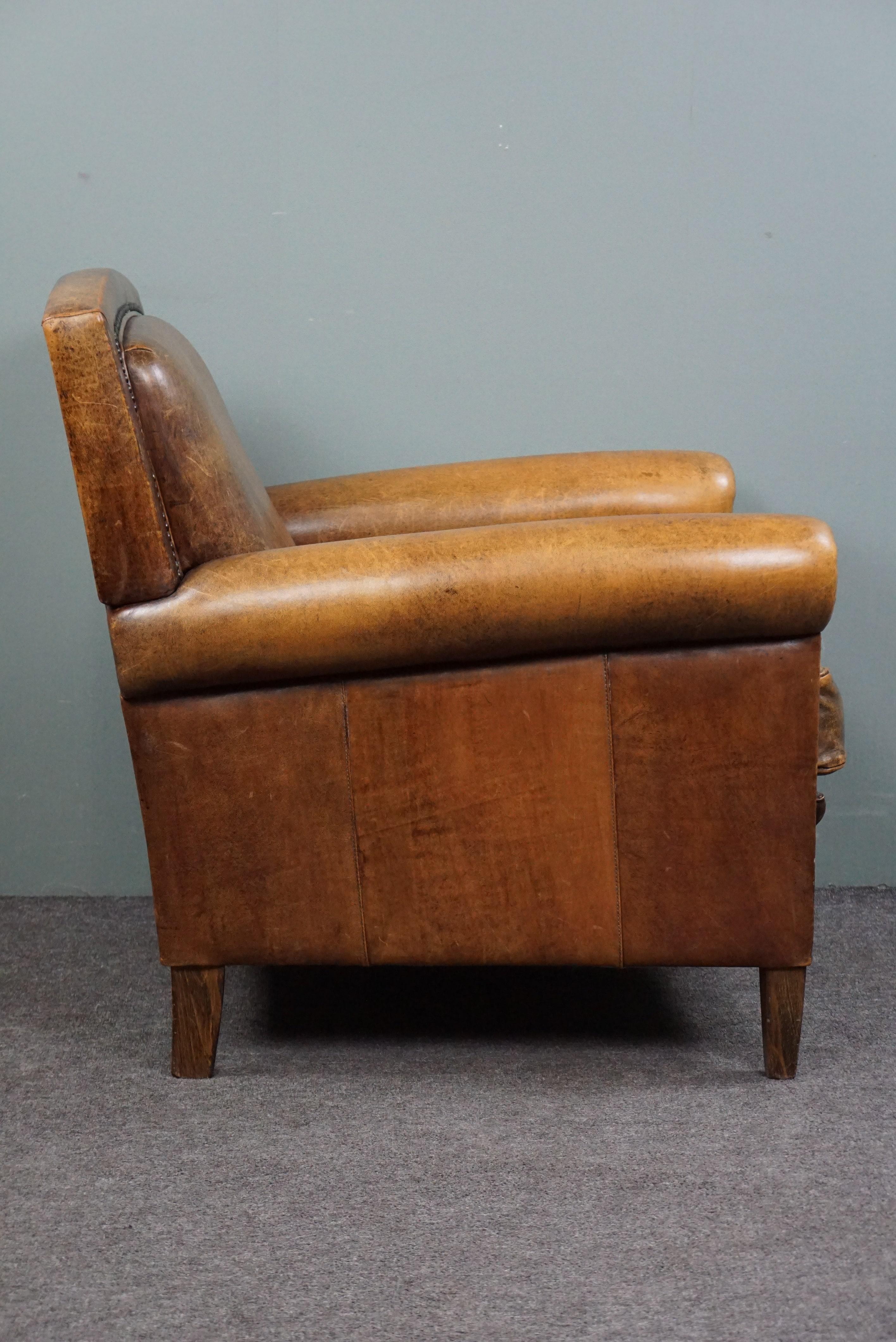 Well-fitting Sheepskin Leather Armchair/Fauteuil. In Excellent Condition For Sale In Harderwijk, NL