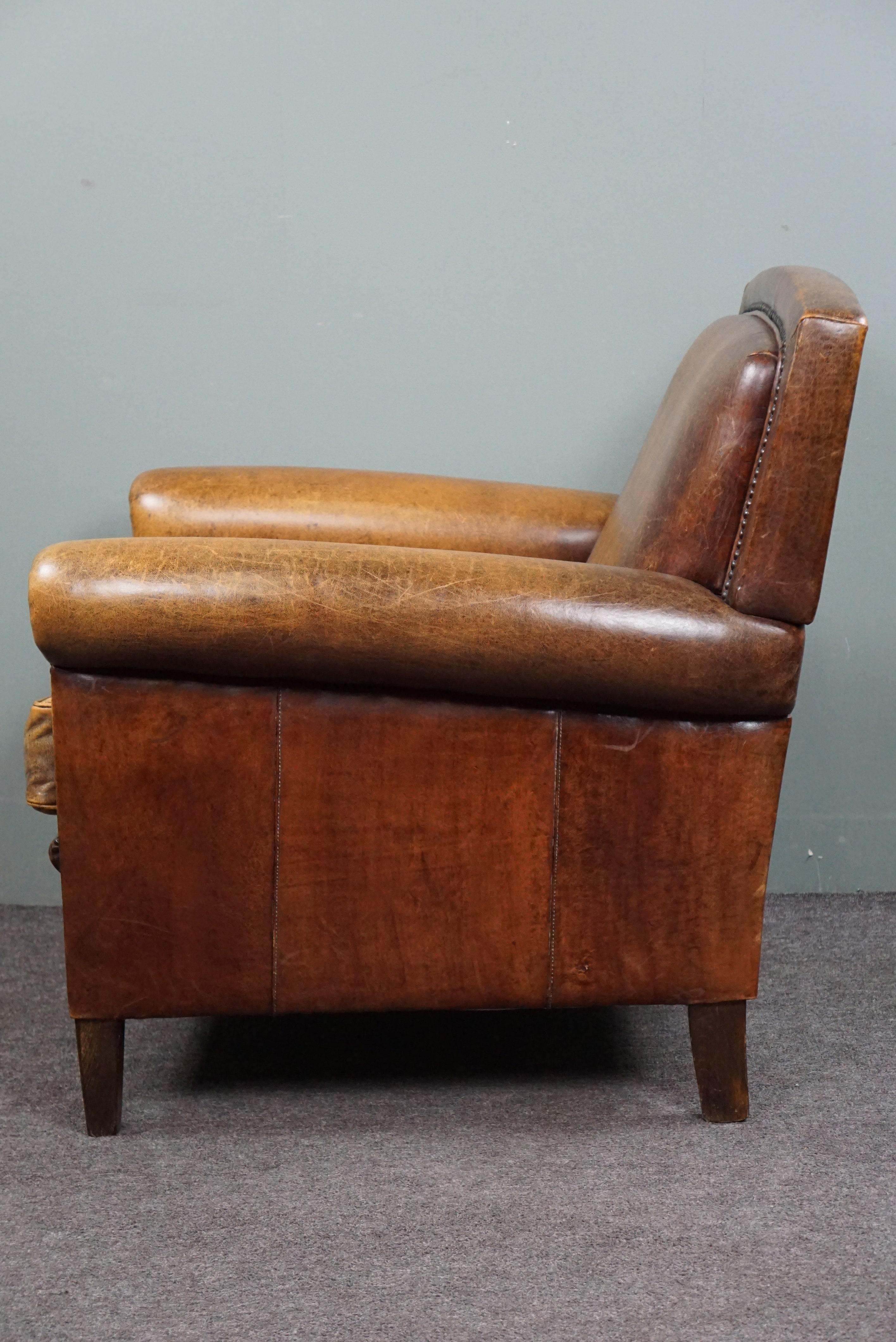Well-fitting Sheepskin Leather Armchair/Fauteuil. For Sale 1