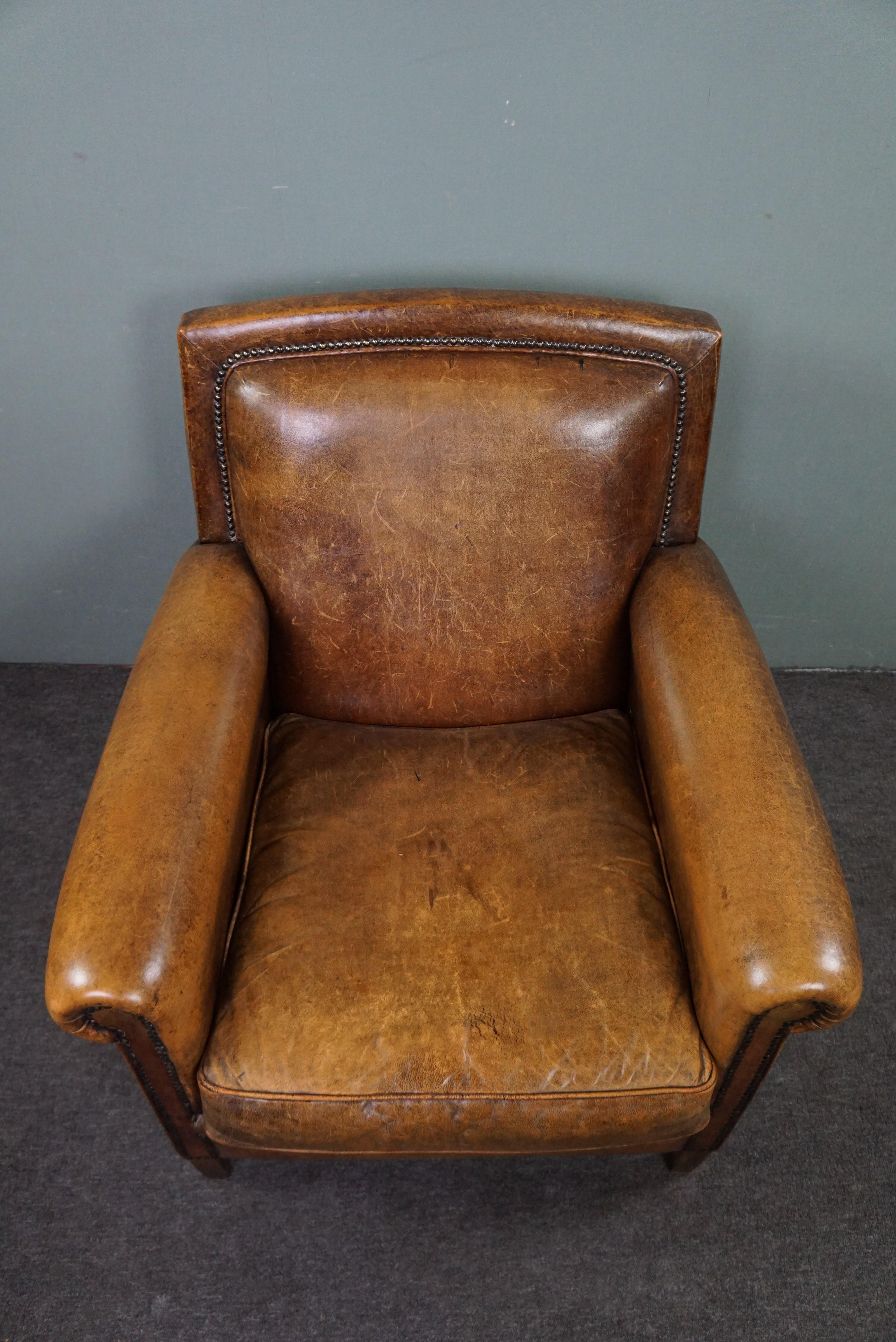 Well-fitting Sheepskin Leather Armchair/Fauteuil. For Sale 2