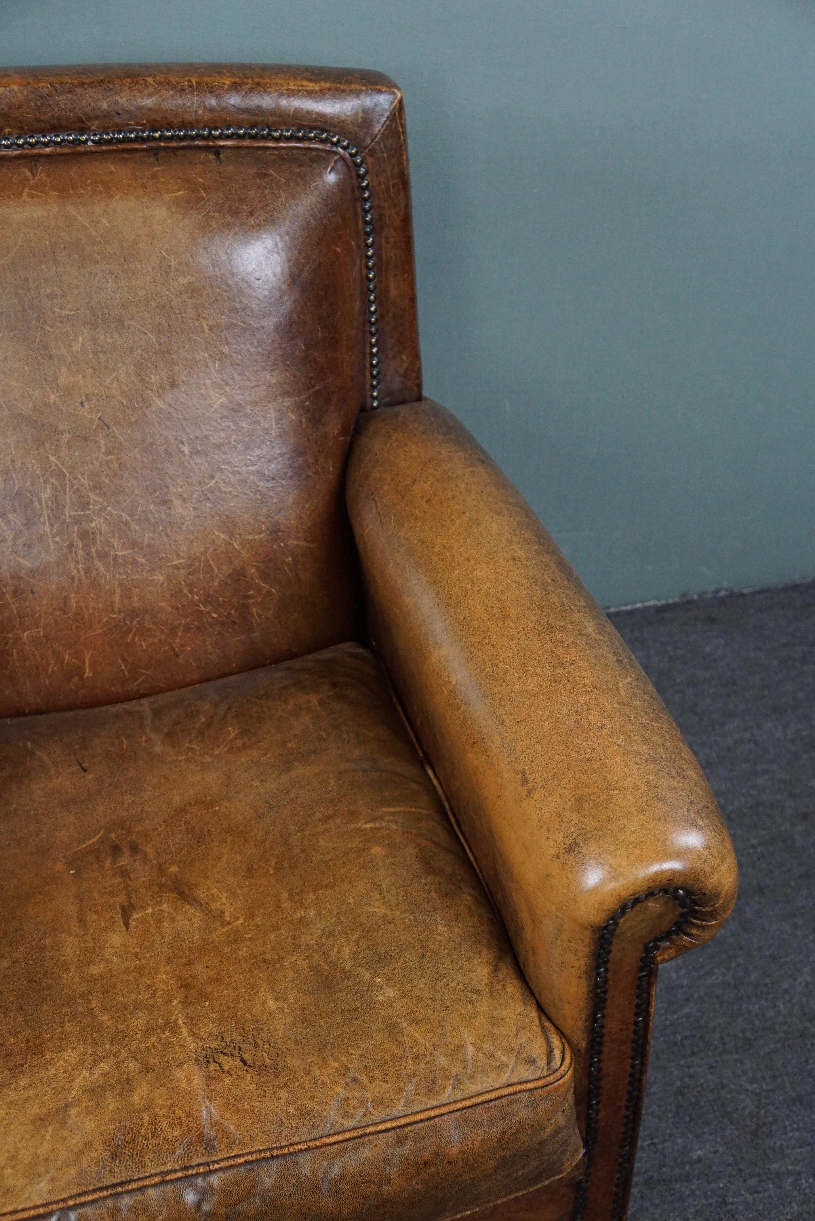 Well-fitting Sheepskin Leather Armchair/Fauteuil. For Sale 4