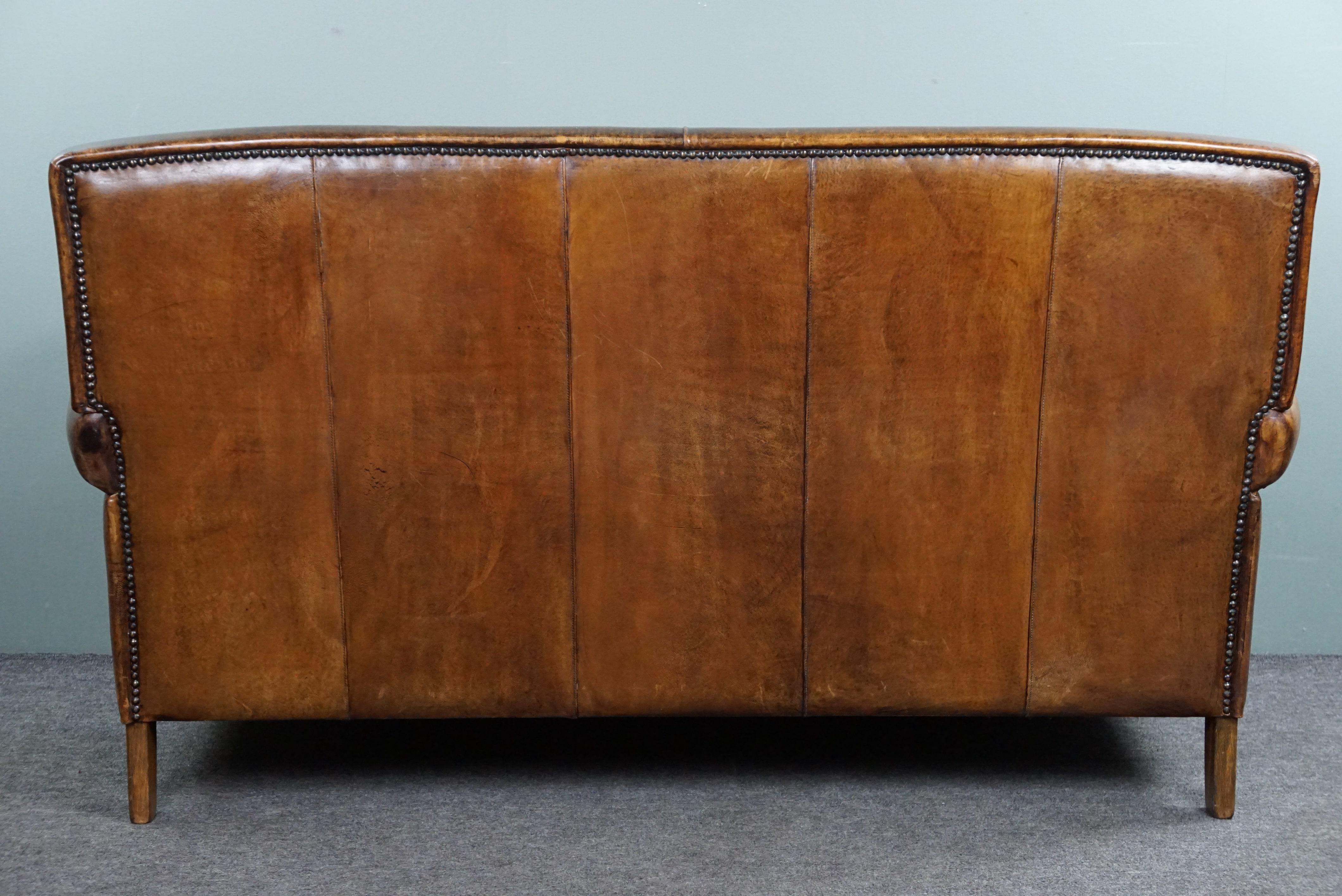 Late 20th Century Well-fitting Spacious Sheepskin Leather 2-Seater Sofa For Sale