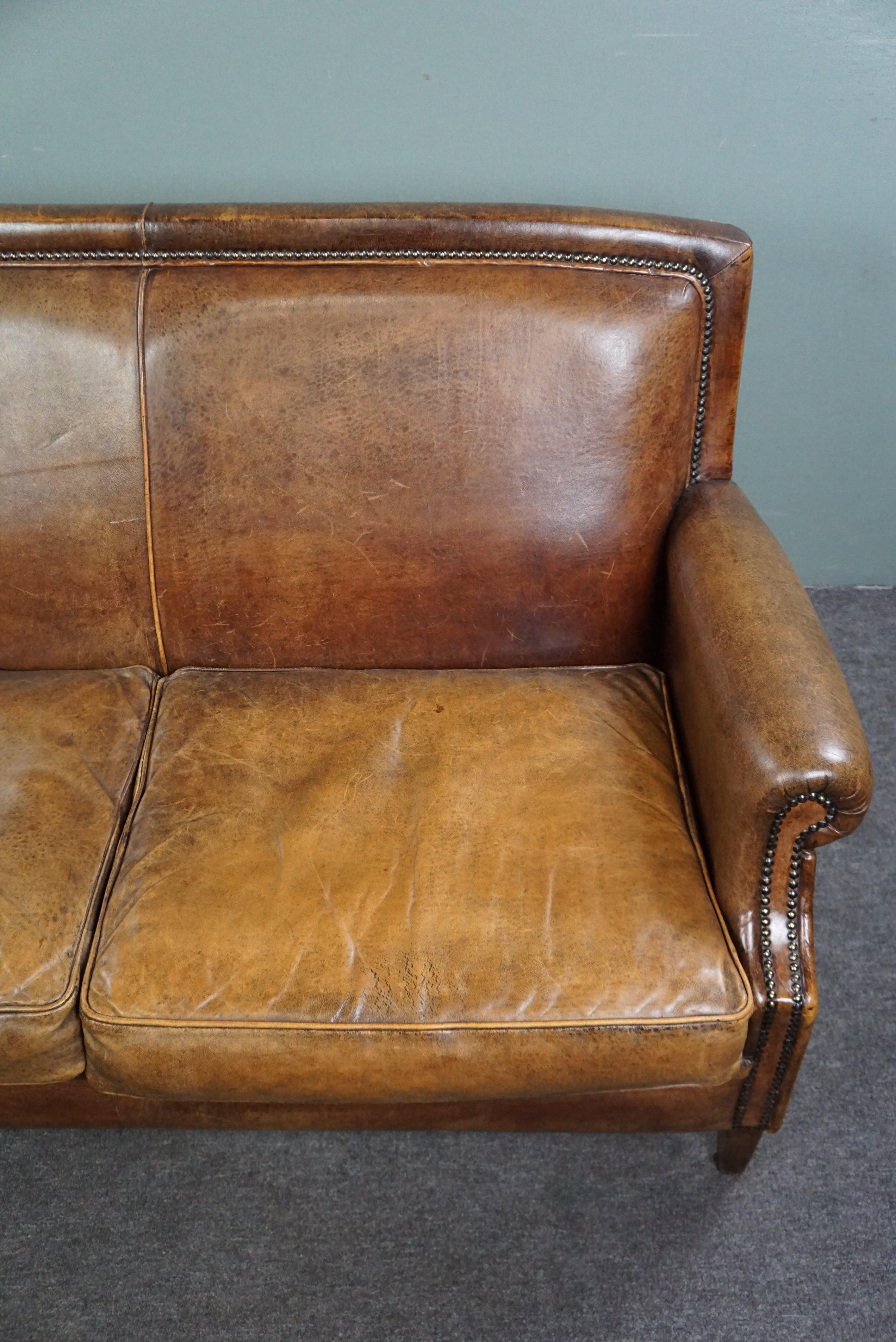 Well-fitting Spacious Sheepskin Leather 2-Seater Sofa For Sale 5