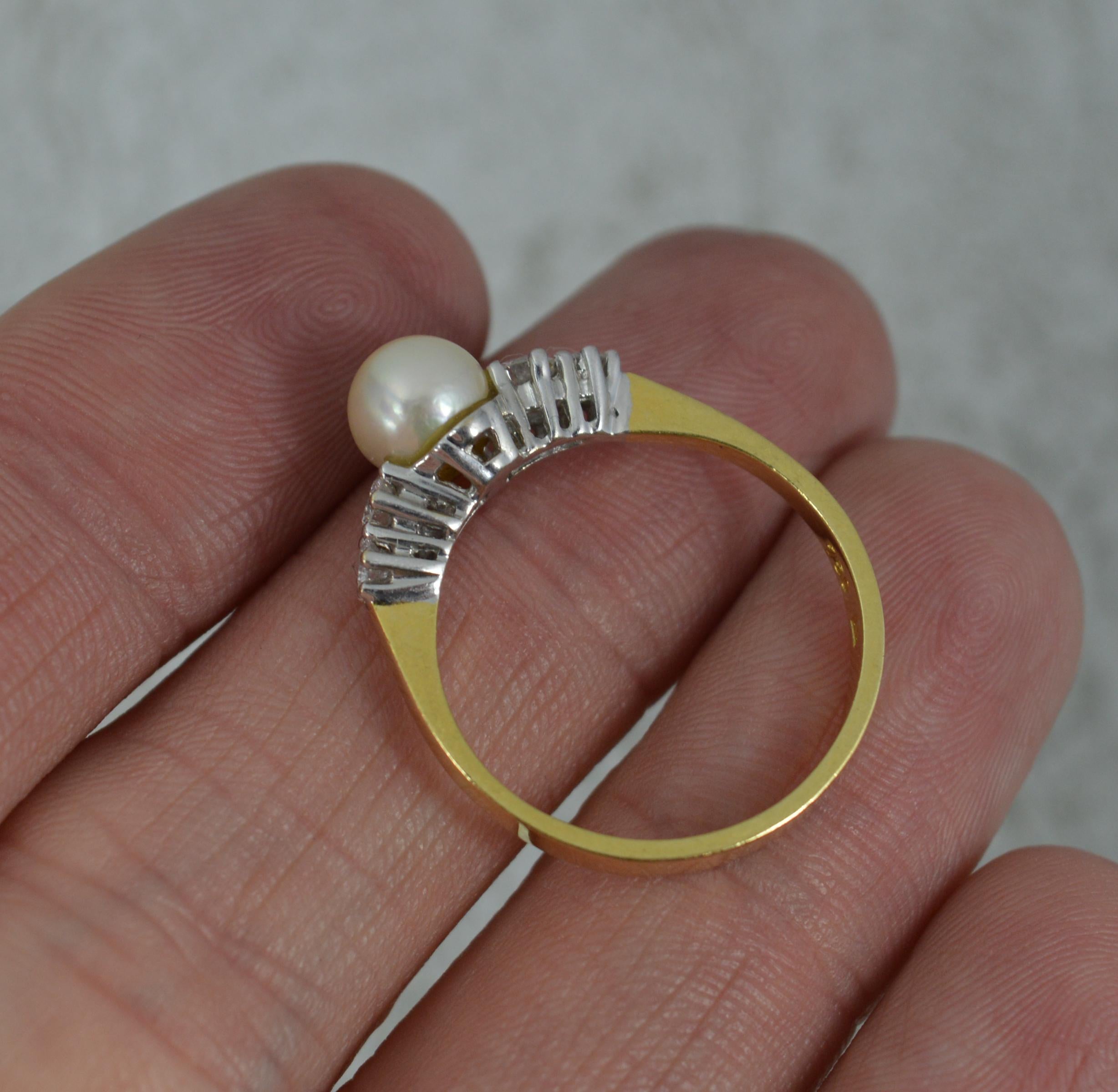 Contemporary Well Made 18 Carat Gold Pearl and 0.26ct Diamond Five Stone Ring
