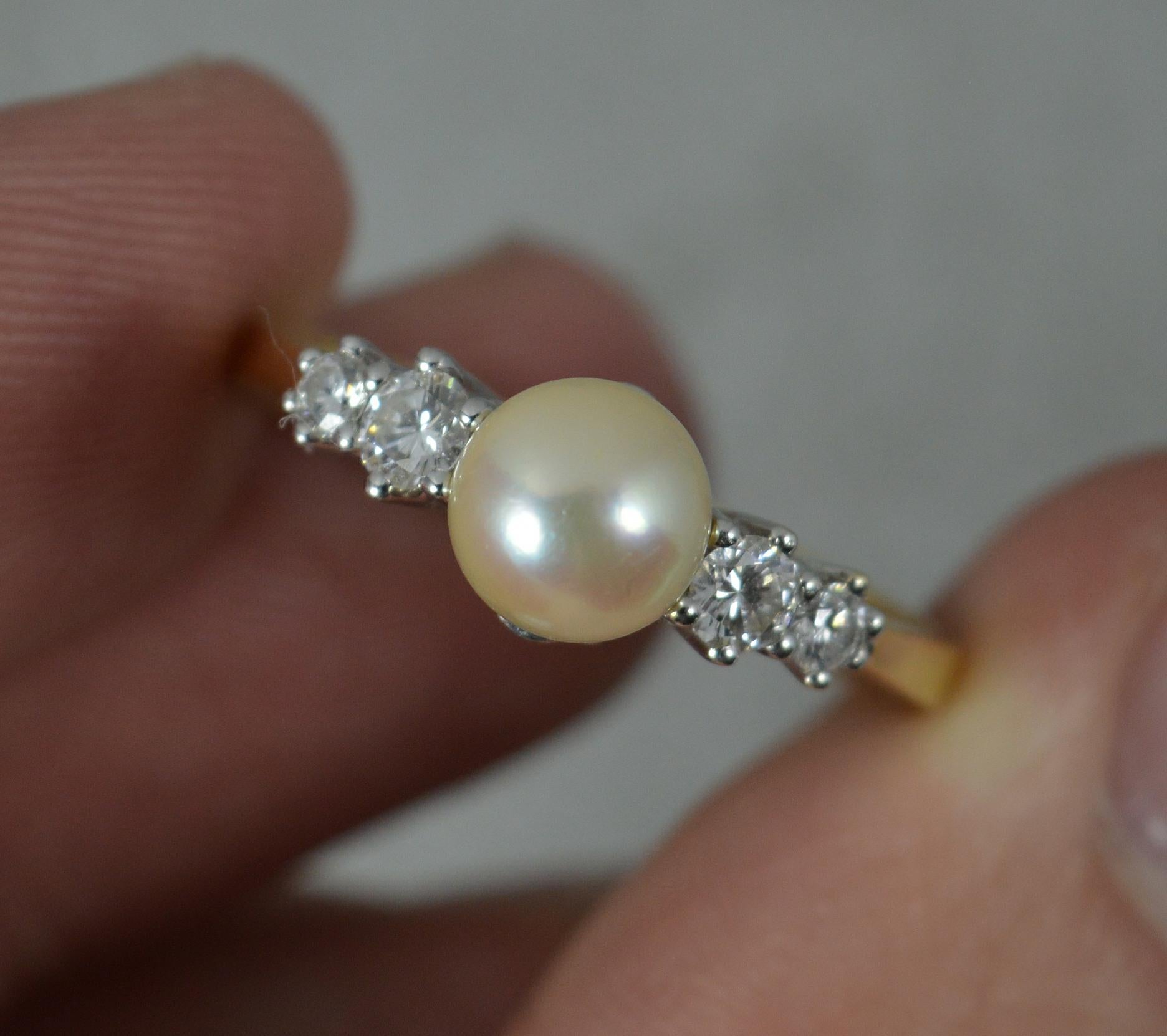 Well Made 18 Carat Gold Pearl and 0.26ct Diamond Five Stone Ring 1
