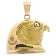 Well Made 18k Yellow Gold Puffed Dual Finish Cairo Falcon Bird Pendant
