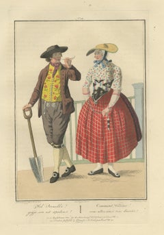 Well Pernelle, a Man with a Spade and a Young Woman, Dutch Costume Print, 1811