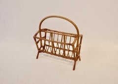 Well Preserved Bamboo Rattan Magazine Stand Attributed to Tochiku, Japan