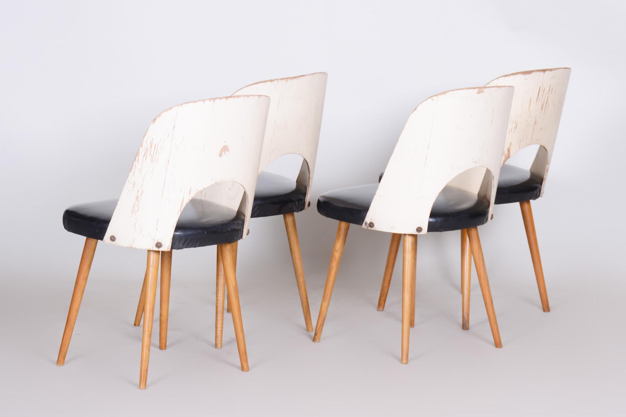 20th Century Well Preserved Black and White Beech Chairs by Oswald Haerdtl, 4 Pcs, 1950s For Sale