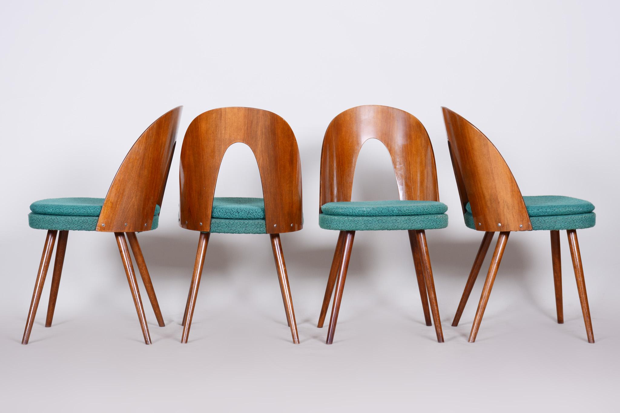 Mid-Century Modern Well Preserved Czech Blue and Brown Ash Chairs by Antonín Šuman, 4 Pcs, 1950s