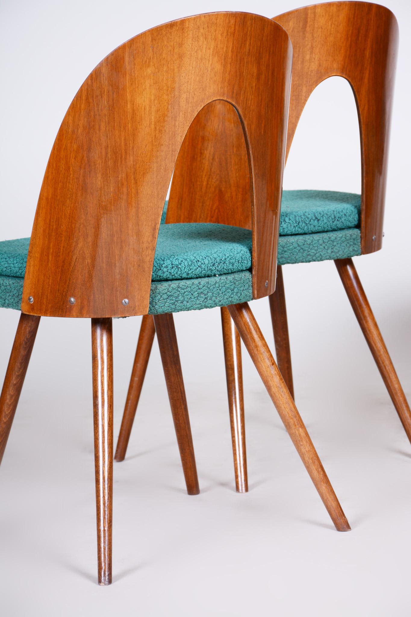 Fabric Well Preserved Czech Blue and Brown Ash Chairs by Antonín Šuman, 4 Pcs, 1950s