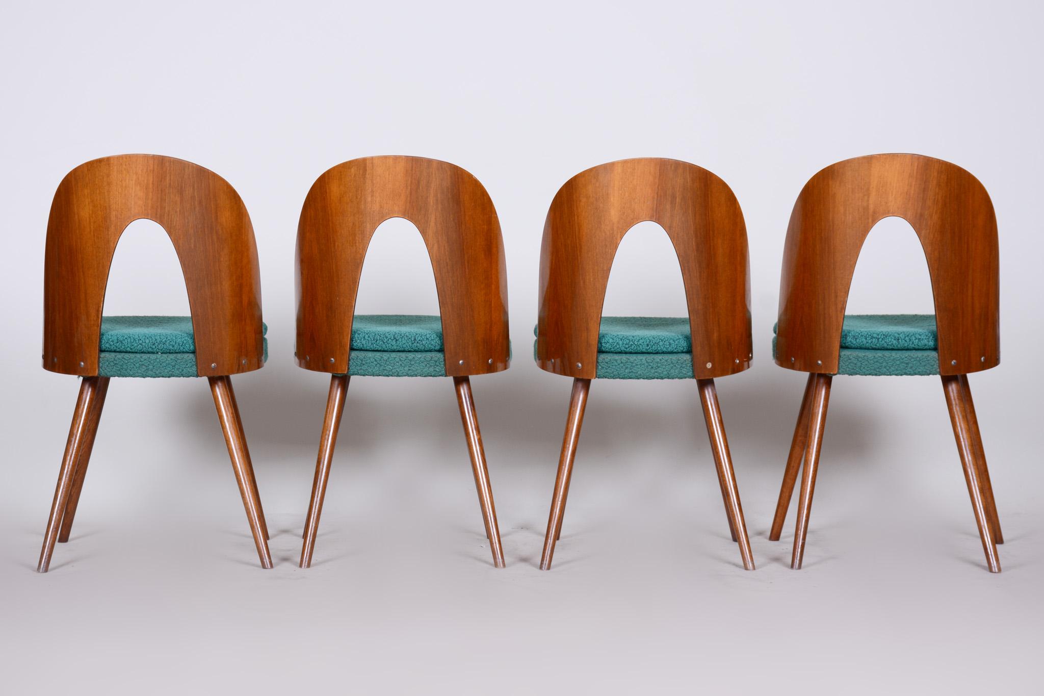 Well Preserved Czech Blue and Brown Ash Chairs by Antonín Šuman, 4 Pcs, 1950s 1