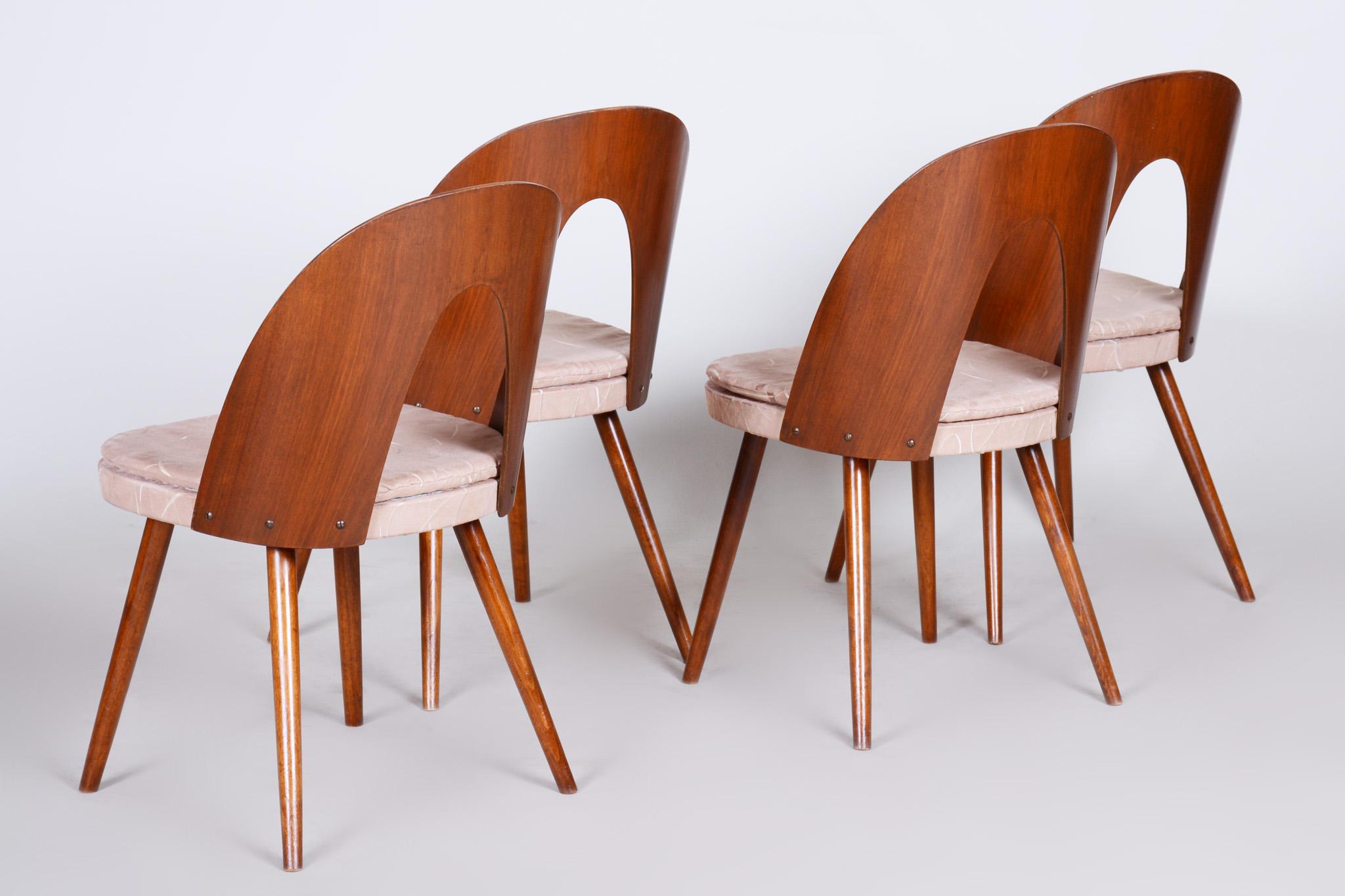 Fabric Well Preserved Czech Brown and Beige Chairs by Antonín Šuman, 4 Pcs, 1950s For Sale