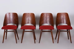 Sillas checas de haya marrón y roja bien conservadas de Oswald Haerdtl, 4 piezas, años 50