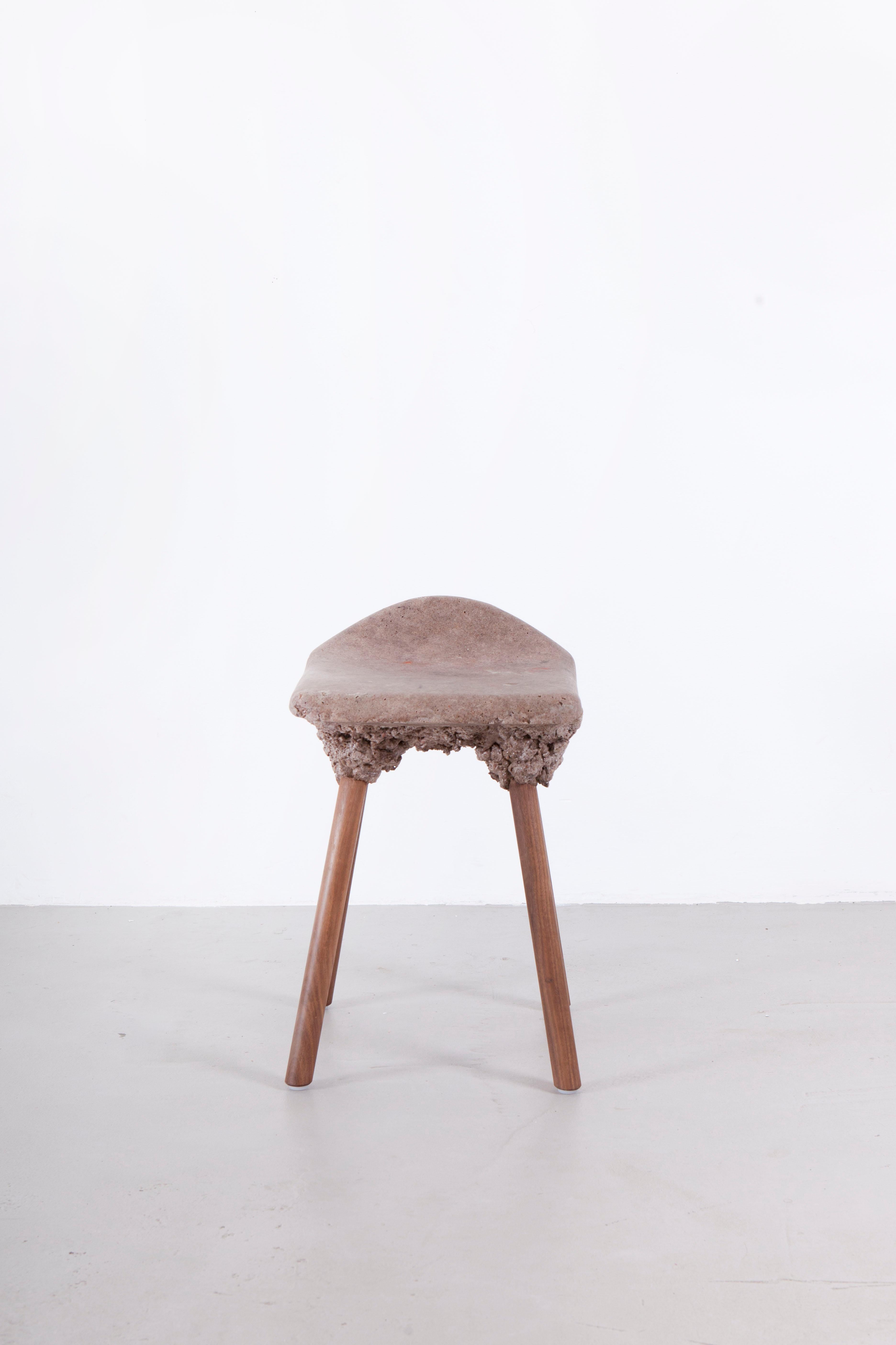 Understanding that there is 50% to 80% of timber wastage during normal manufacture, Marjan van Aubel and James Shaw incorporated waste shavings into design chairs and stools using bio resin. A curious chemical reaction occurs when it is mixed with