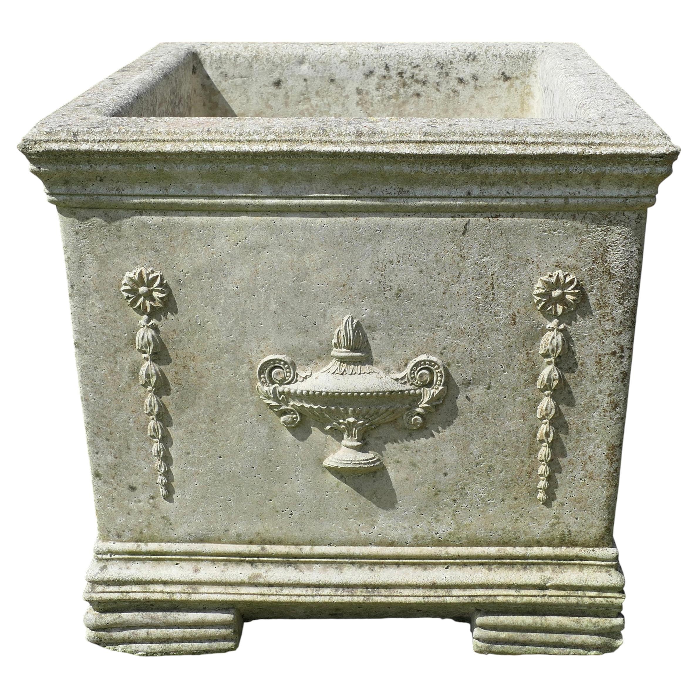 Well Weathered Large Square Garden Planter This is a good piece For Sale