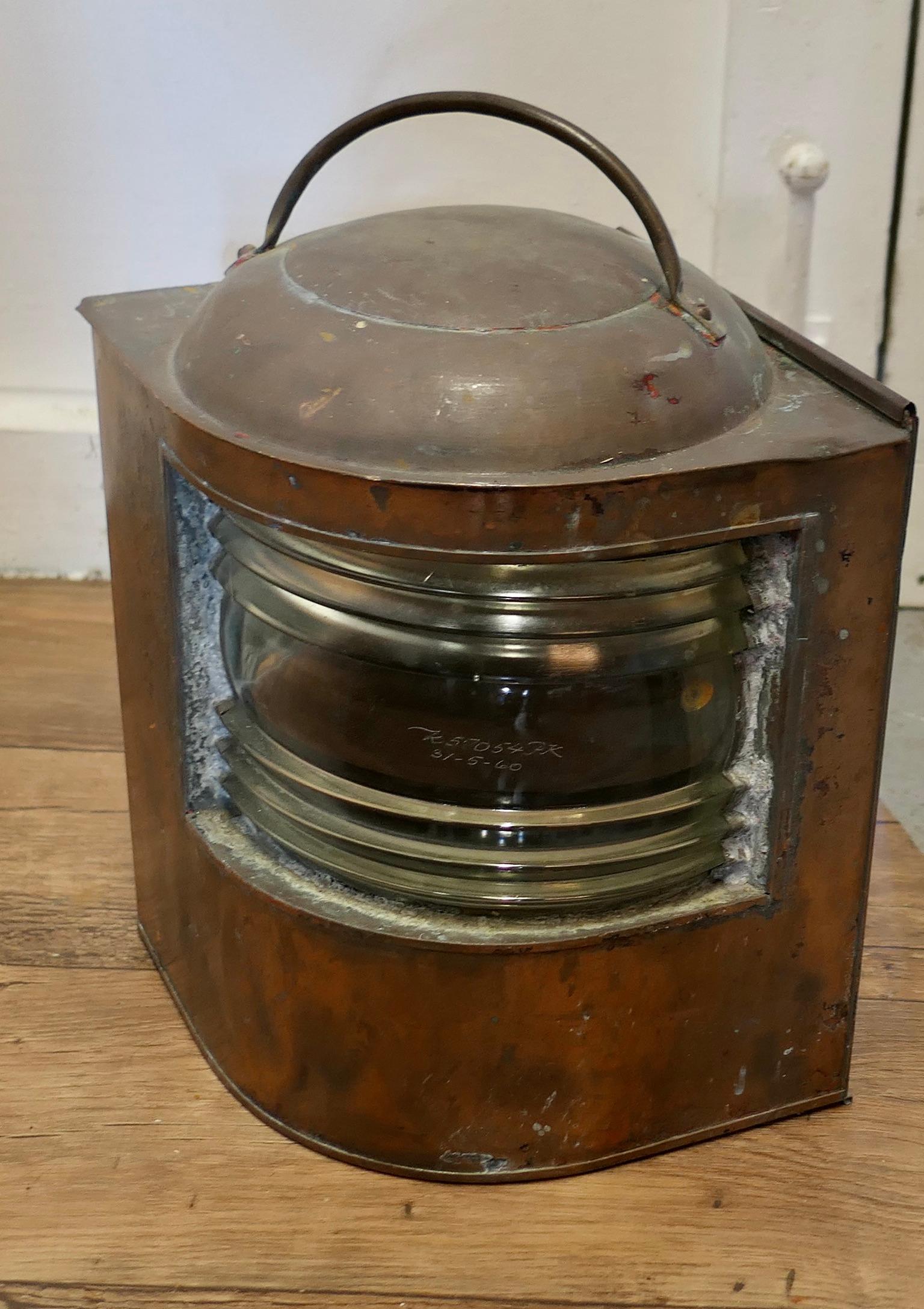 Industrial Well Weathered Ships Copper Navigation Light.    For Sale