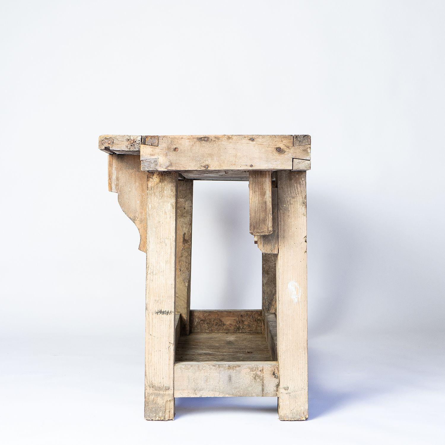 Well Worn Rustic Workbench Console Table, 19th Century 3