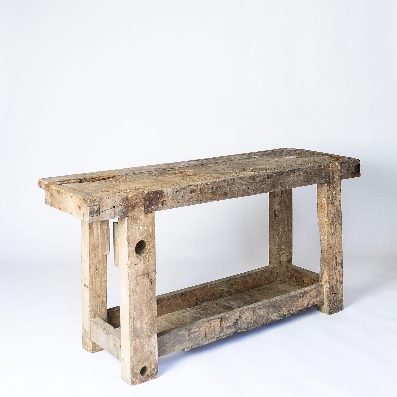 Well Worn Rustic Workbench Console Table, 19th Century 4