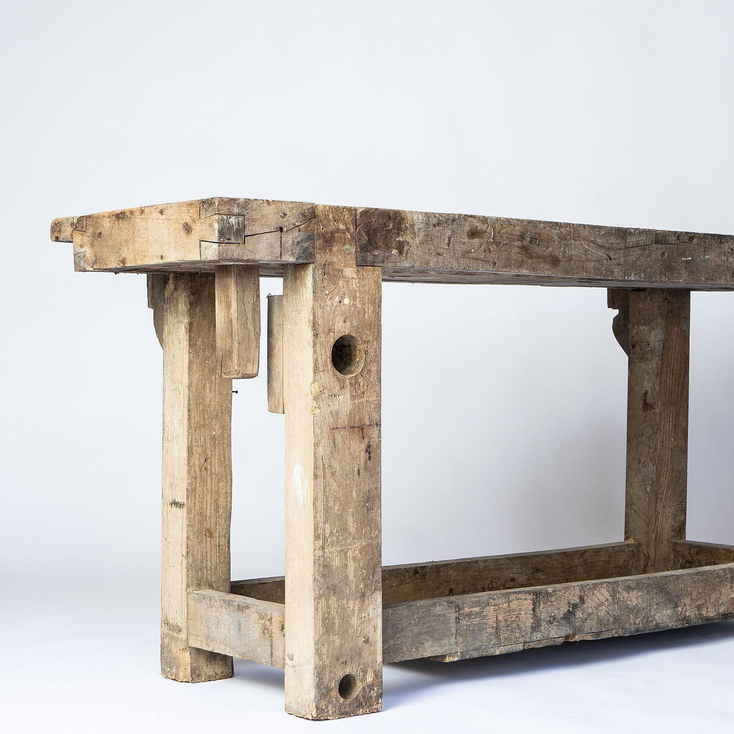 Well Worn Rustic Workbench Console Table, 19th Century 5