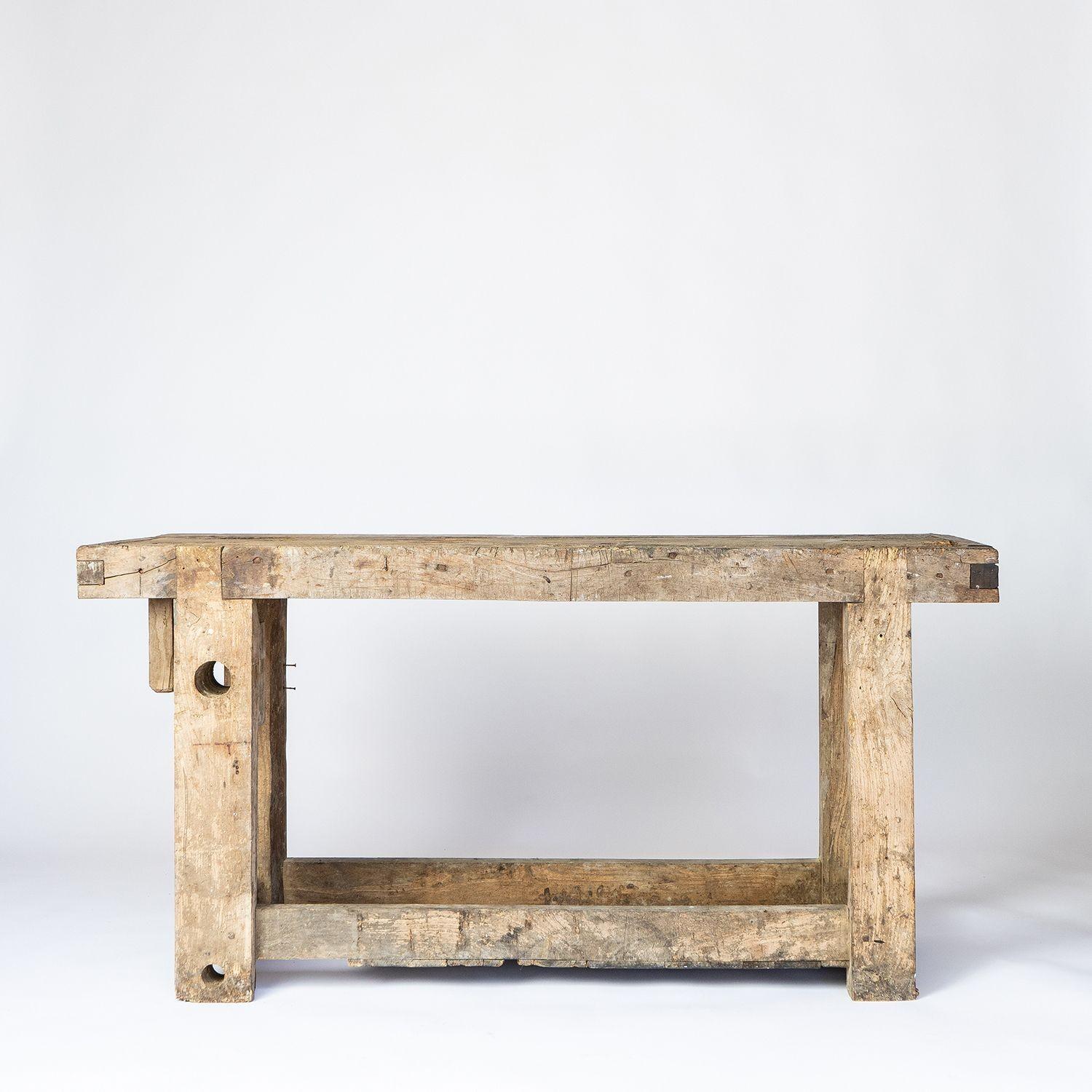 Well Worn Rustic Workbench Console Table, 19th Century 6