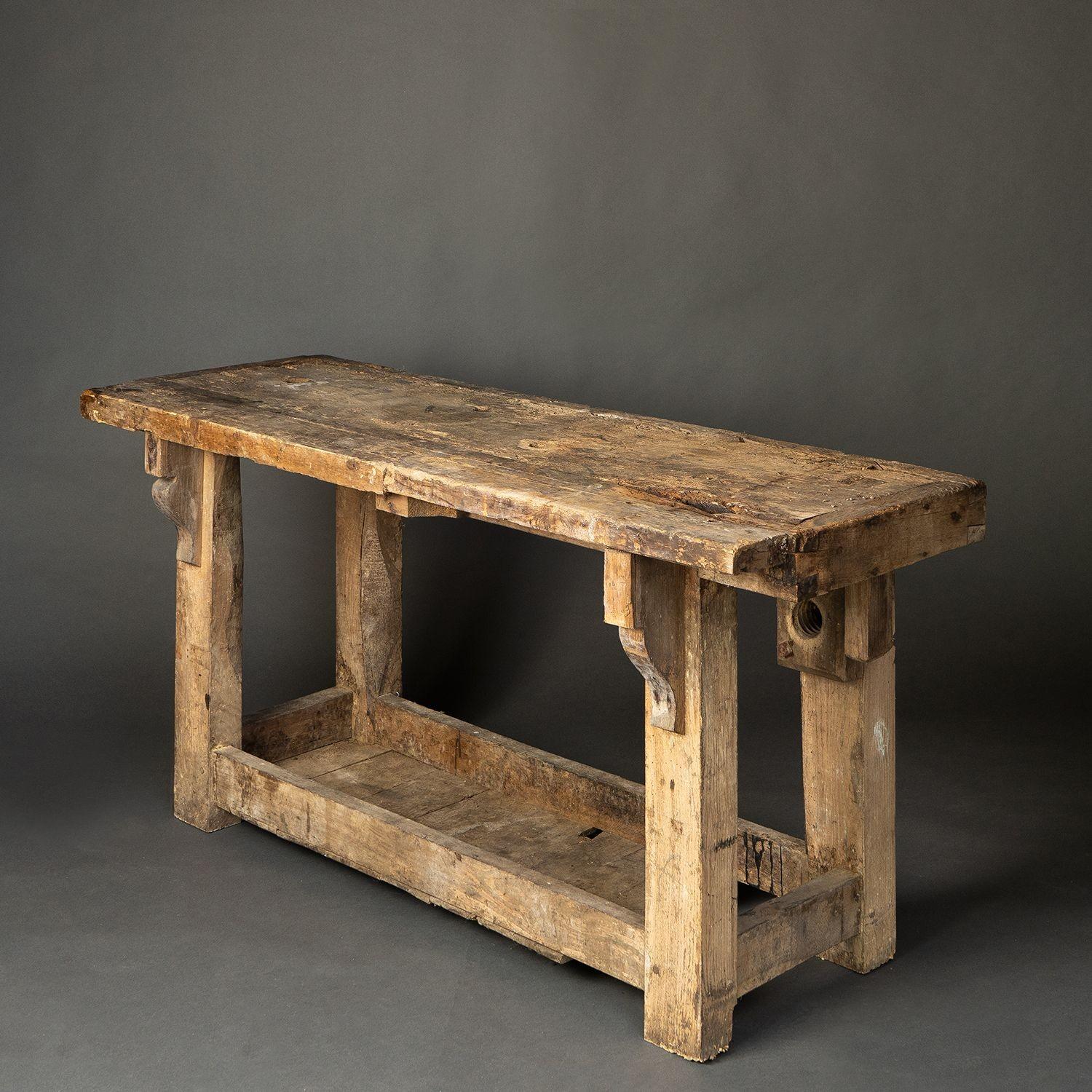 Well Worn Rustic Workbench Console Table, 19th Century 8