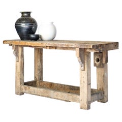 Well Worn Rustic Workbench Console Table, 19th Century