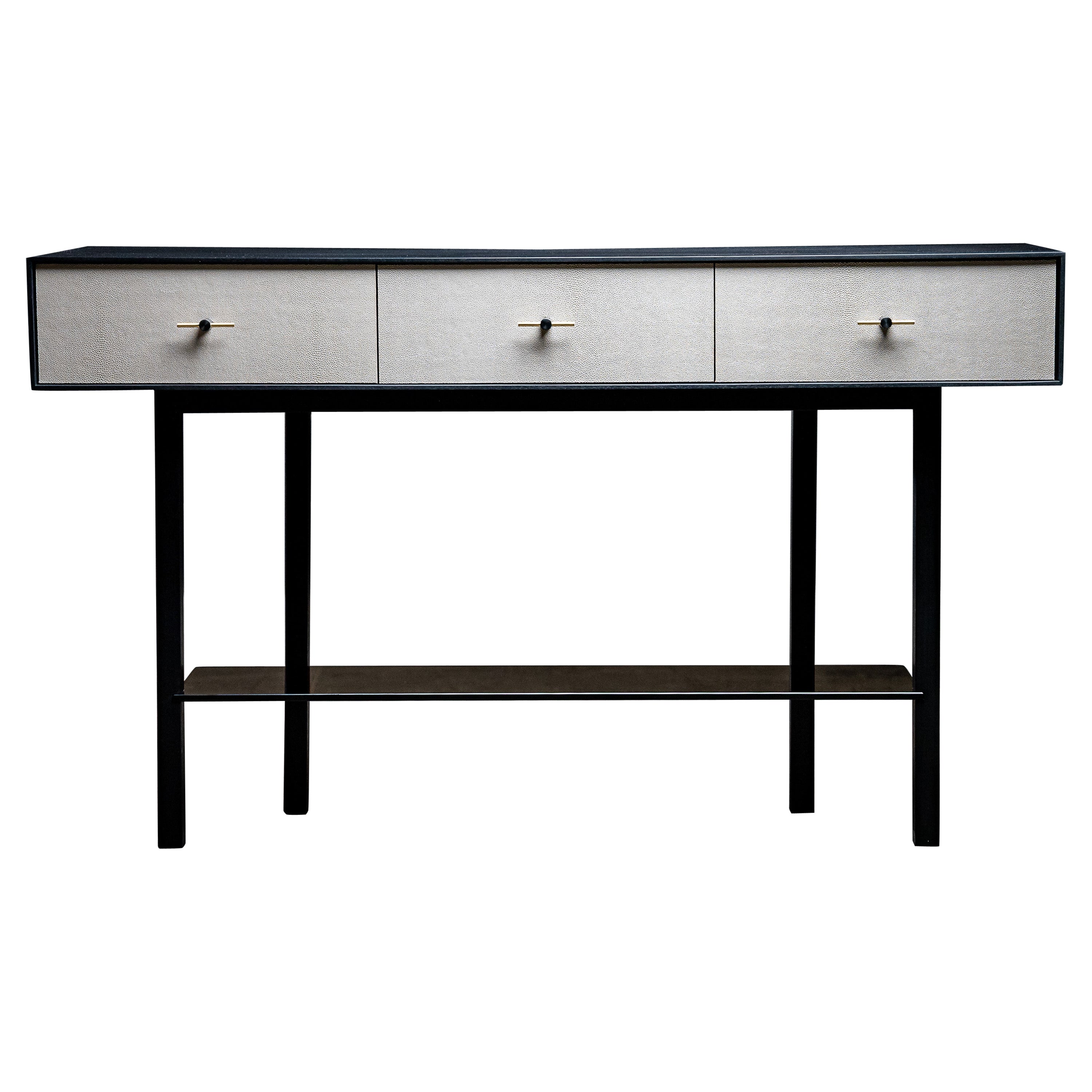 Welland Console, by AMBROZIA, Ebonized Walnut, Shagreen, Velvet & Bronze Glass