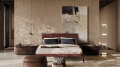 Cama King Welle Contemporánea de Roble Chocolate y Piel Italiana - Lama incluida