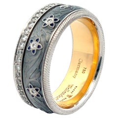 Used Wellendforf Diamond Enamel Blueberry Spinning 18KTT Gold Wedding Band Ring 8.5
