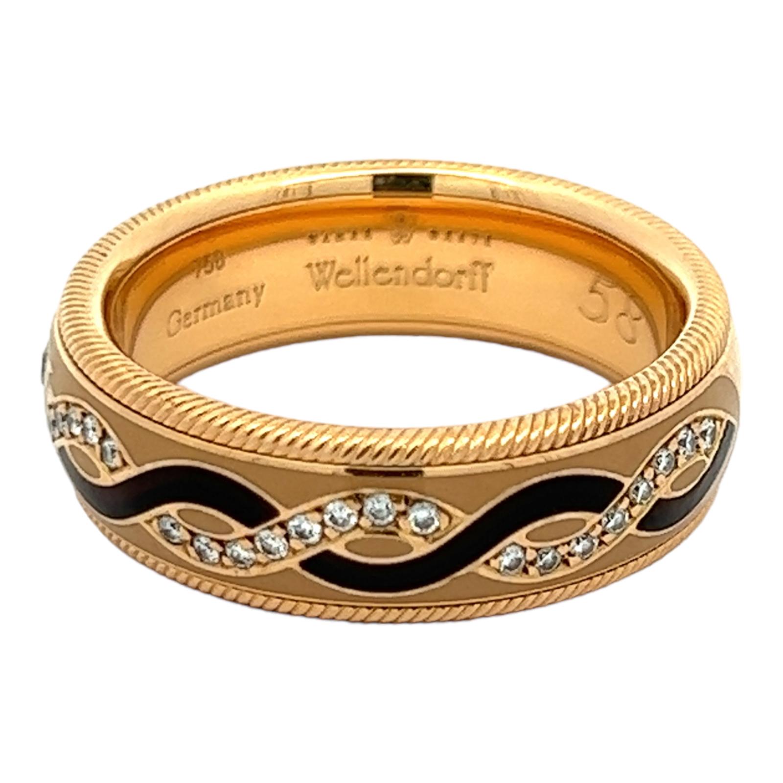 Modern Wellendorf Diamond Black Enamel 18 Karat Yellow Gold Spinning Band Ring Size 8.5