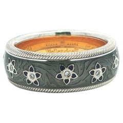 Wellendorff 18k TT Gold Teal Green & Blue Enamel Star Diamond Spinner Band Ring