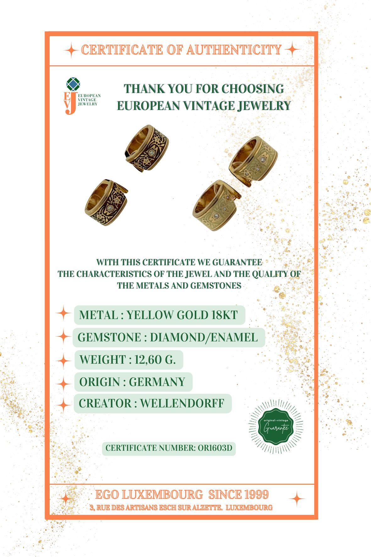 Wellendorff Creolen Chokotwist Gelbgold mit zweifarbiger Emaille und Diamanten im Angebot 12