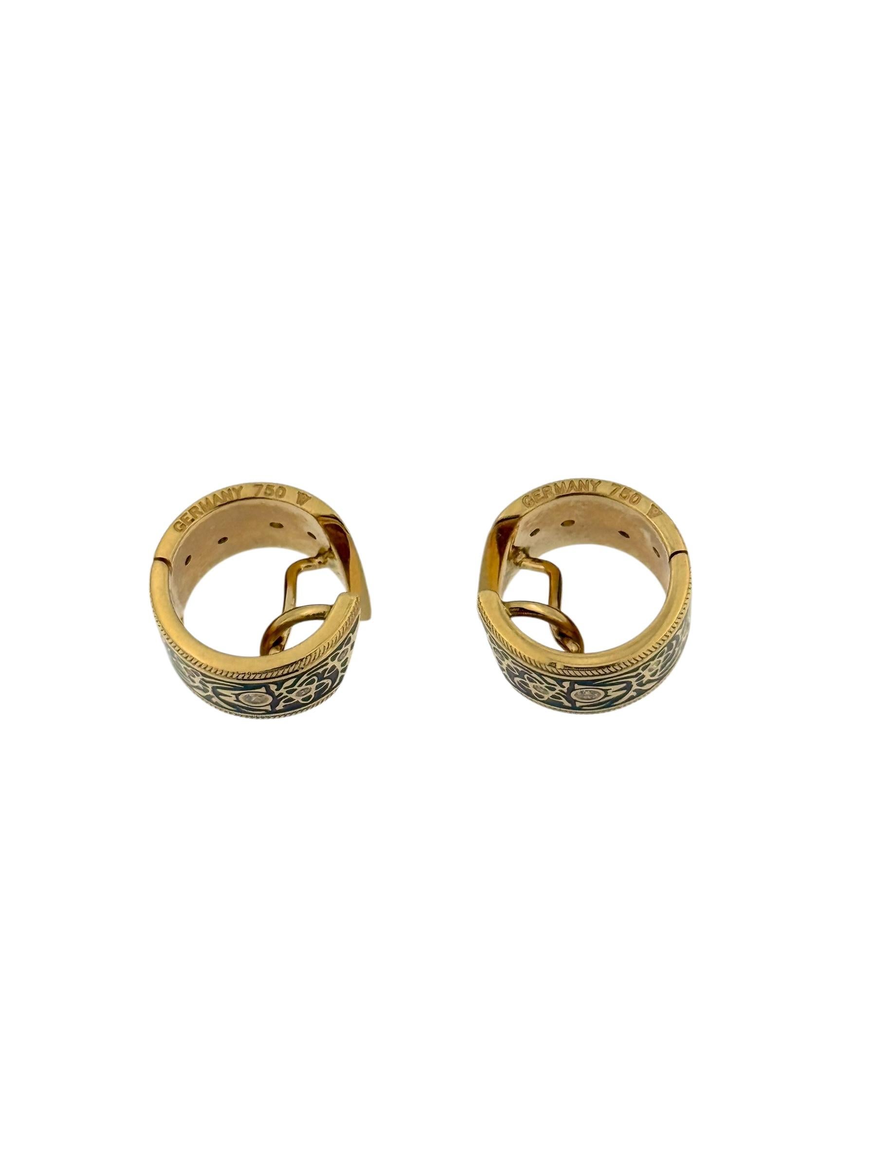 Wellendorff Creolen Chokotwist Gelbgold mit zweifarbiger Emaille und Diamanten im Angebot 1