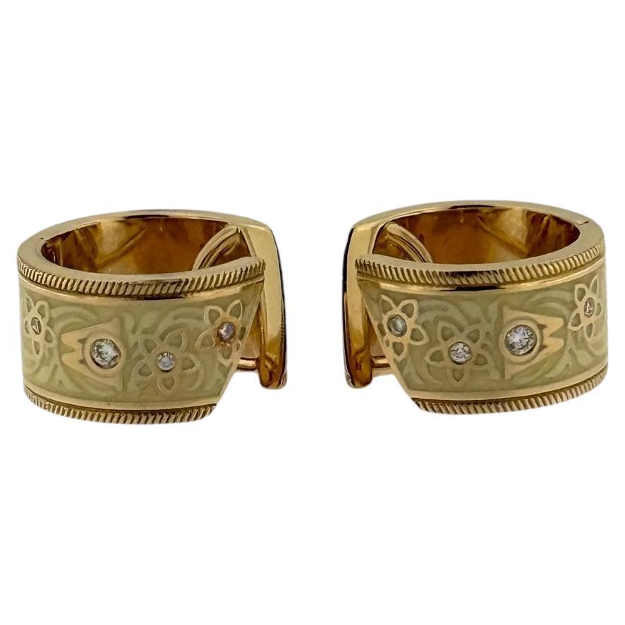 Wellendorff Creolen Chokotwist Gelbgold mit zweifarbiger Emaille und Diamanten im Angebot