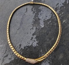 Collier Wellendorff Chaîne Choker Or Jaune 18k Diamants Pave 72.6g 16"