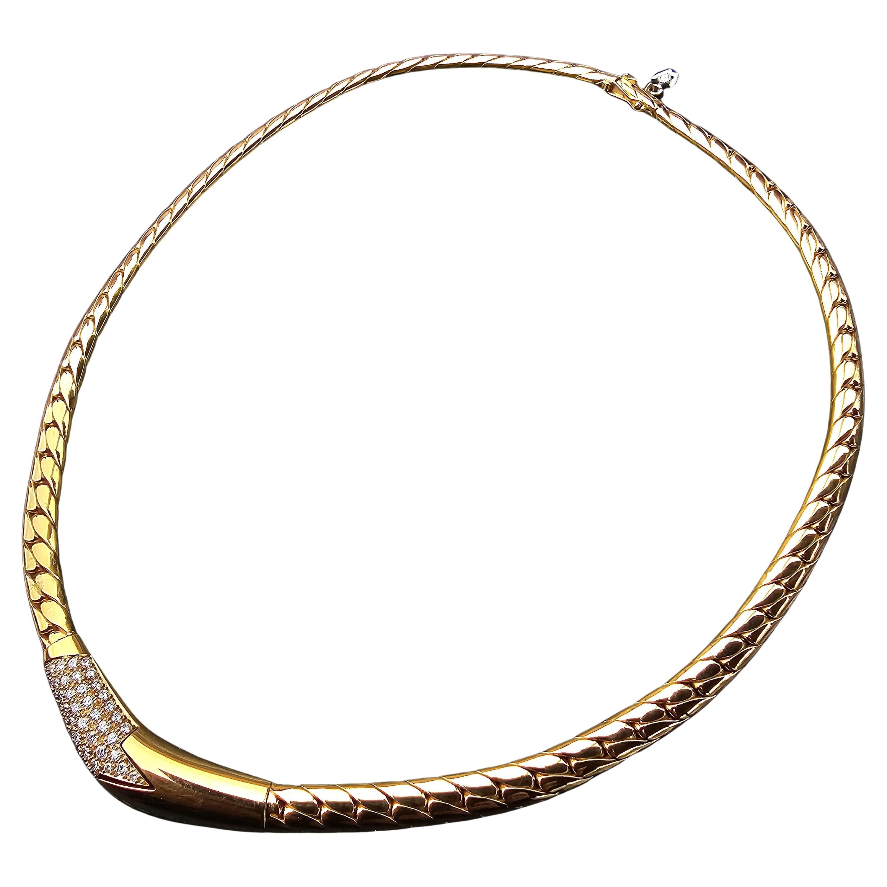 Wellendorff Necklace Collar Chain Choker 18k Yellow Gold Pave Diamonds 72.6g 16" For Sale
