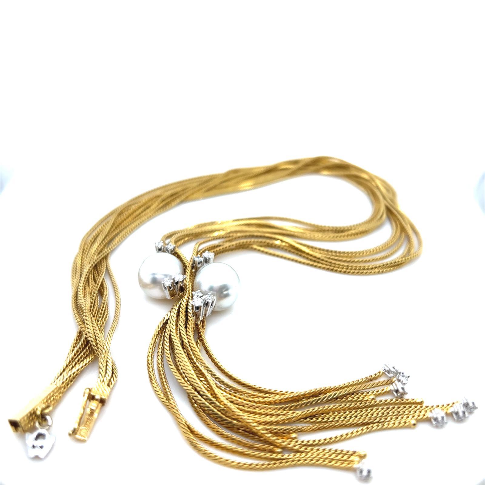 Rétro Collier en or jaune 18 carats avec perles et diamants Wellendorff en vente