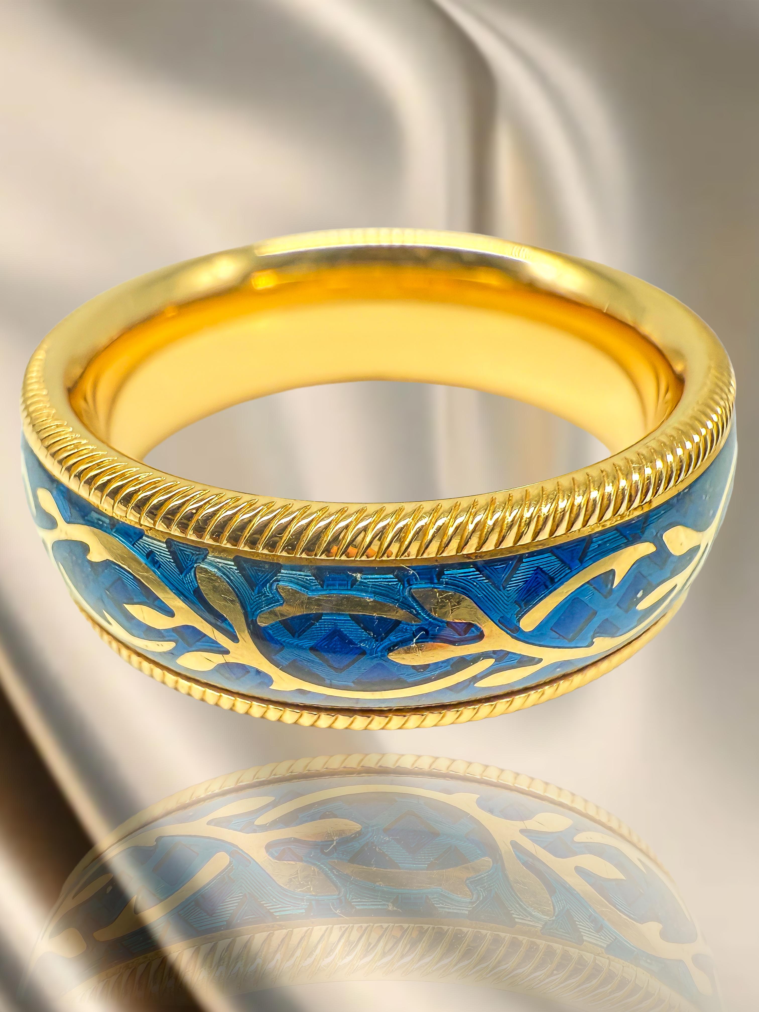Moderne Bague Wellendorff en or jaune 18 carats avec diamants et émail à froid en vente